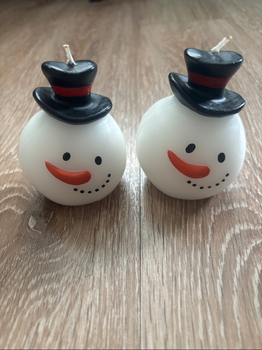 Set of 2 Snowman face/head decorative Holiday wax candles, small